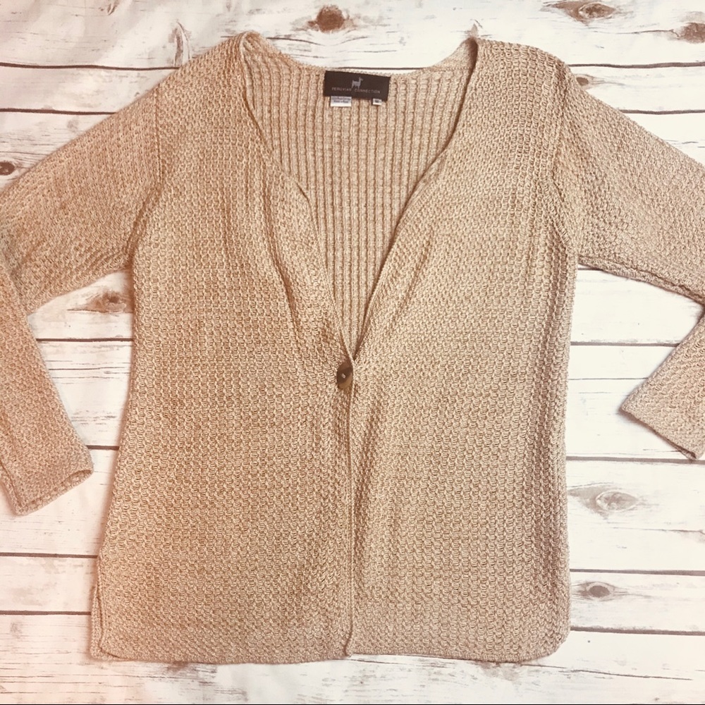 Peruvian Connection Orange Tan Cardigan Sweater